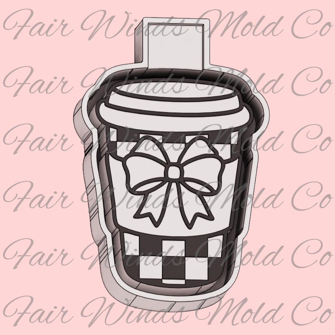 Checkered Latte Cup with Bow