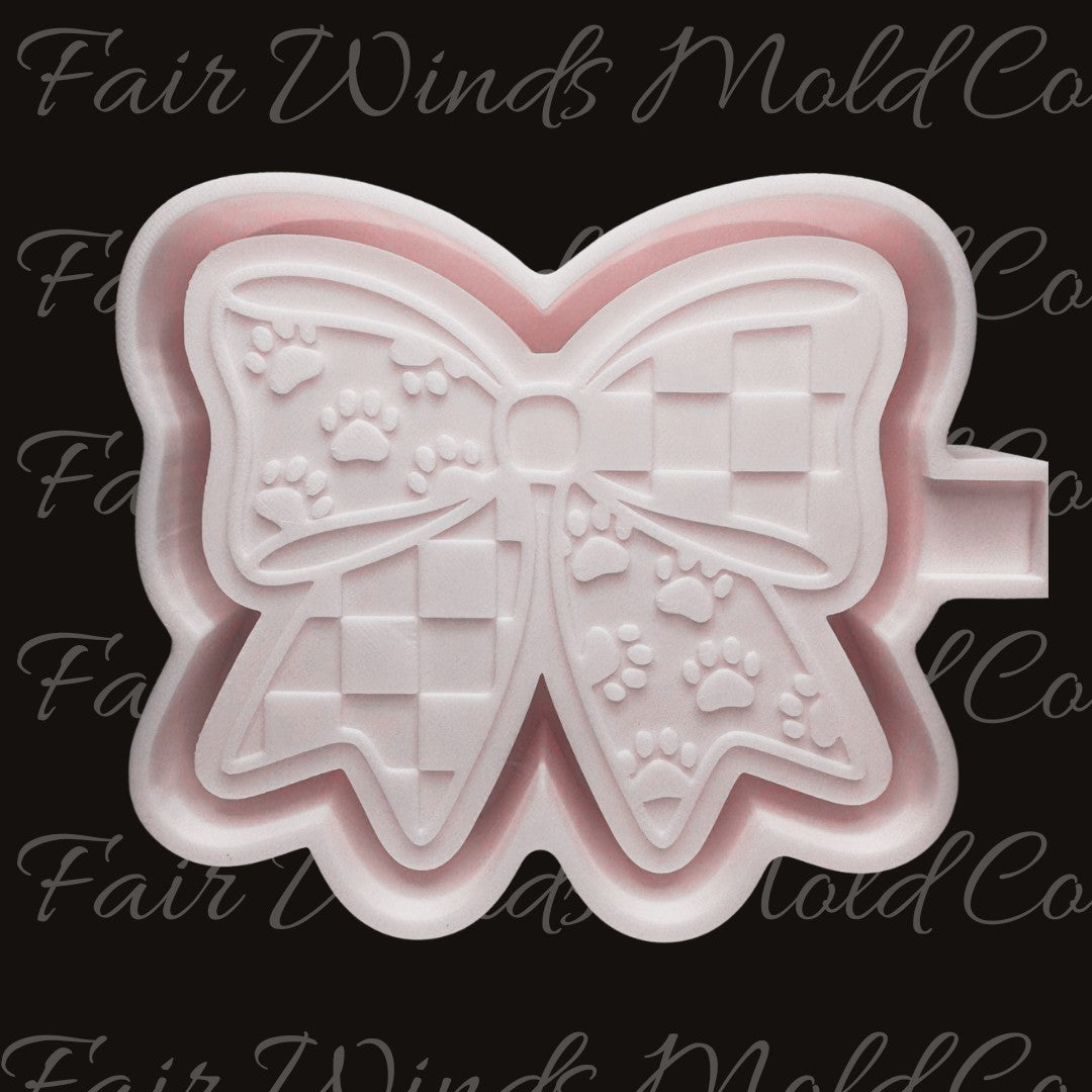 Paw Print Checkered Bow