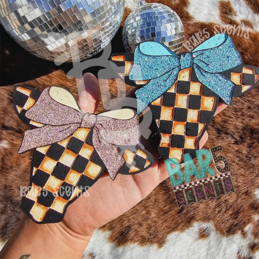 Checkered Cow Head with Bow