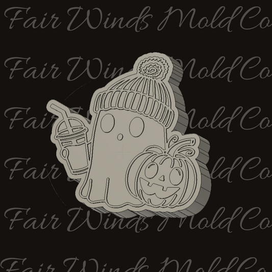 Beanie Ghostie with Drink and Pumpkin