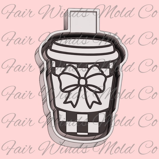 Checkered Latte Cup with Bow
