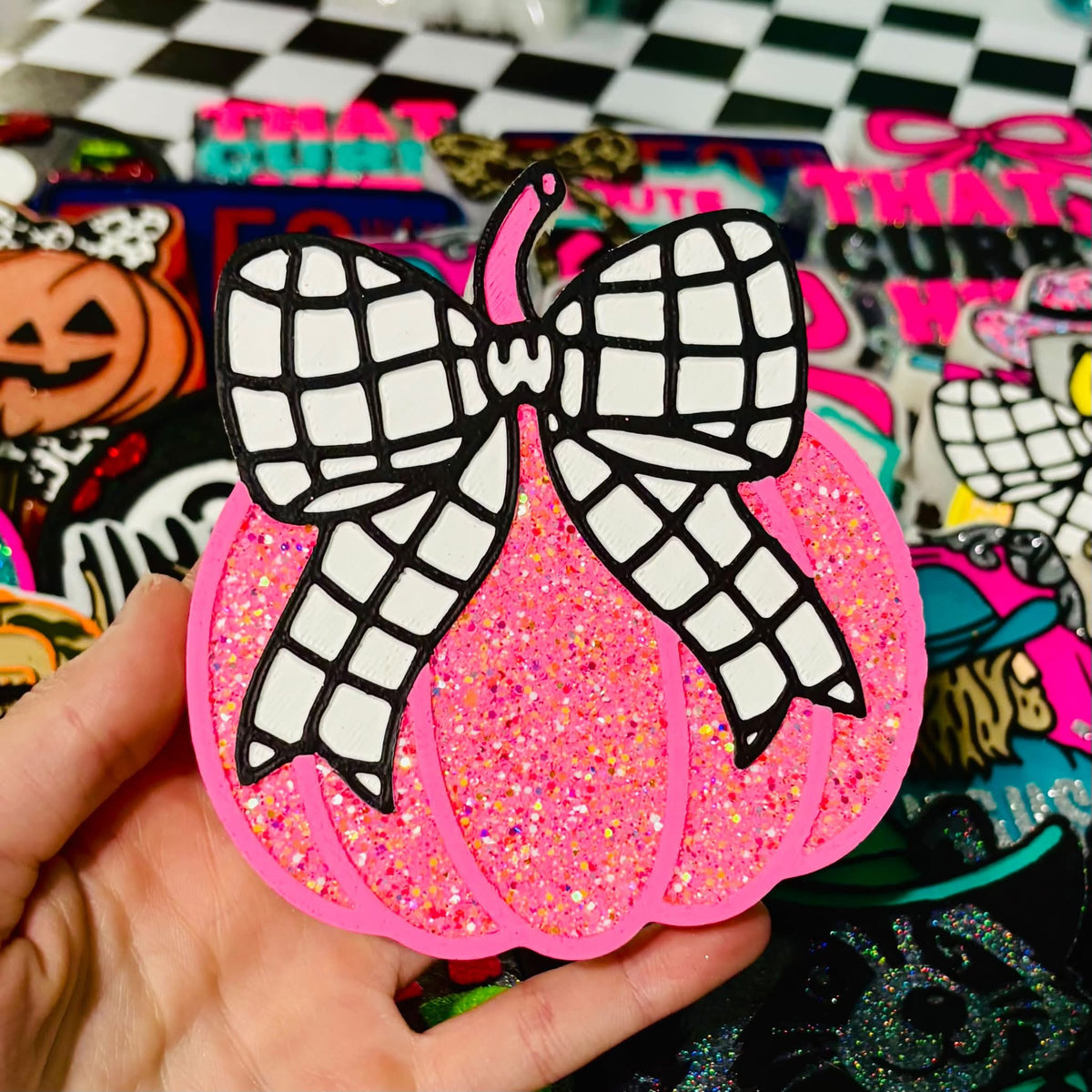 Checkered Bow Pumpkin