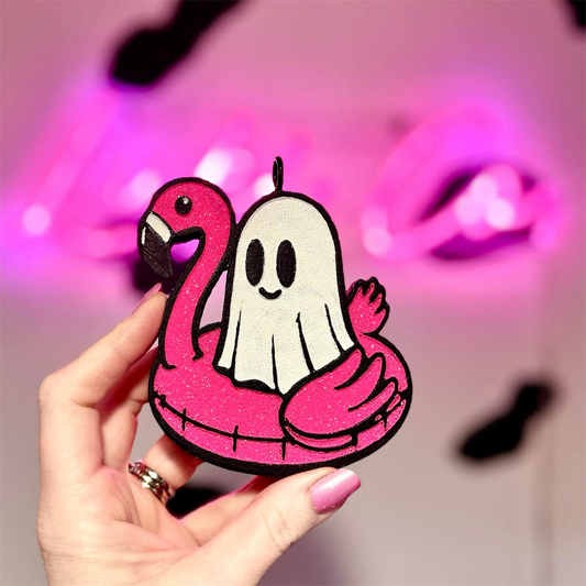 Ghostie on Flamingo Floatie